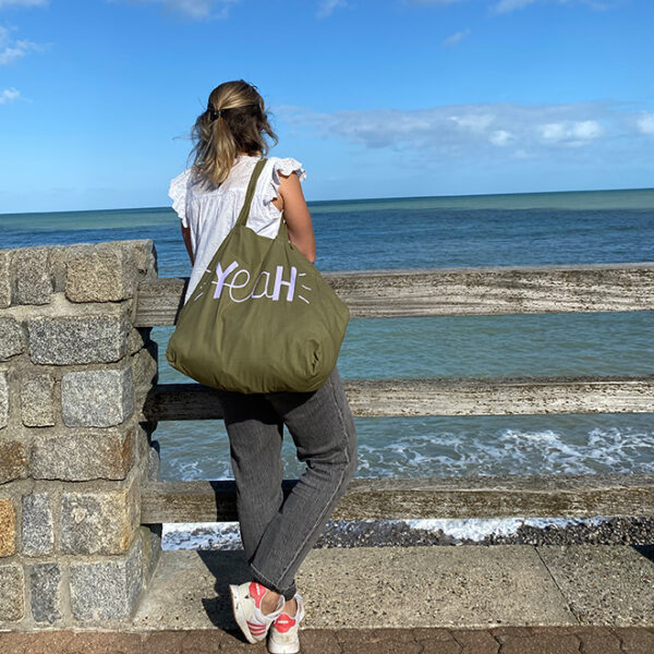 große Yeah Tasche Strandtasche Herbst grün lila Flieder - Atlantikküste Frankreich
